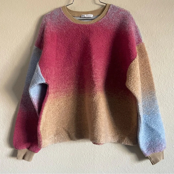 Zara Soft Tie Dye Sweatshirt Sweater Wool Blend Long Sleeve Round Neck, Size S - Picture 5 of 16